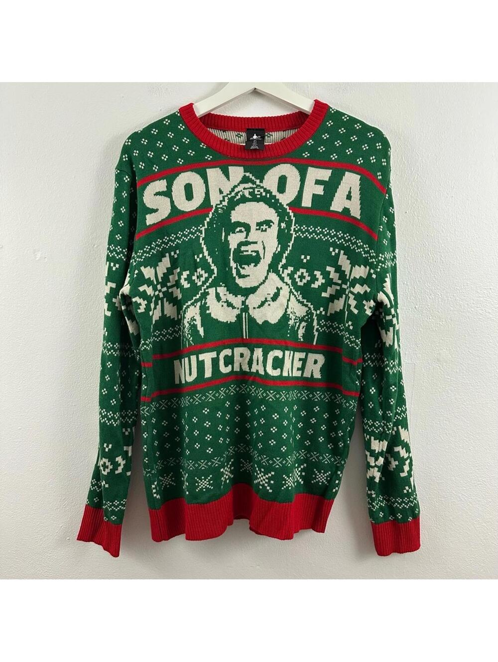 Elf Men's Son of a Nutcracker Christmas Holiday Sweater Size M